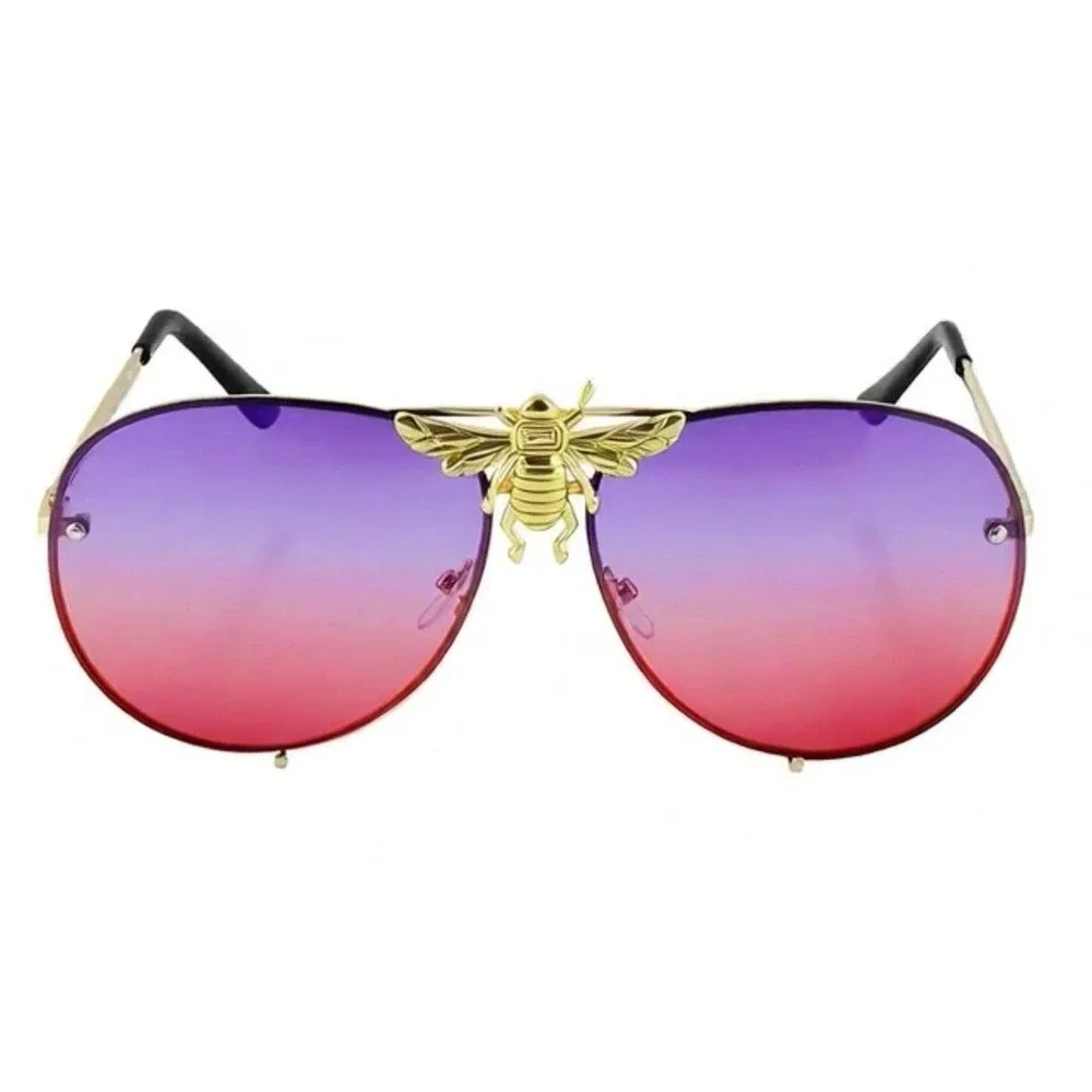 Women Sunglasses Bee Accents Fashion Purple Pink‎ Lens Gold Trendy Designer New